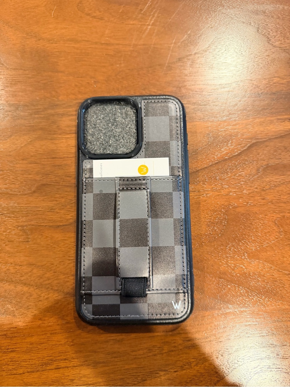 Wallet Phone Case with Gray Check Pattern and Card Slot